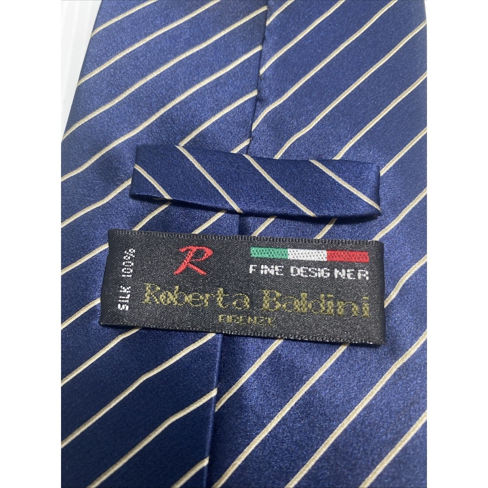 Roberta Baldini Silk Mens Neck Tie Blue and Yellow Stripe Vintage Tie T59 - Picture 3 of 6